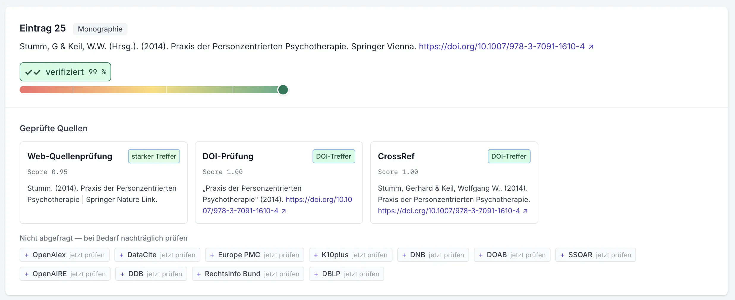 Screenshot: Sequenzielle Suche in Fachdatenbanken