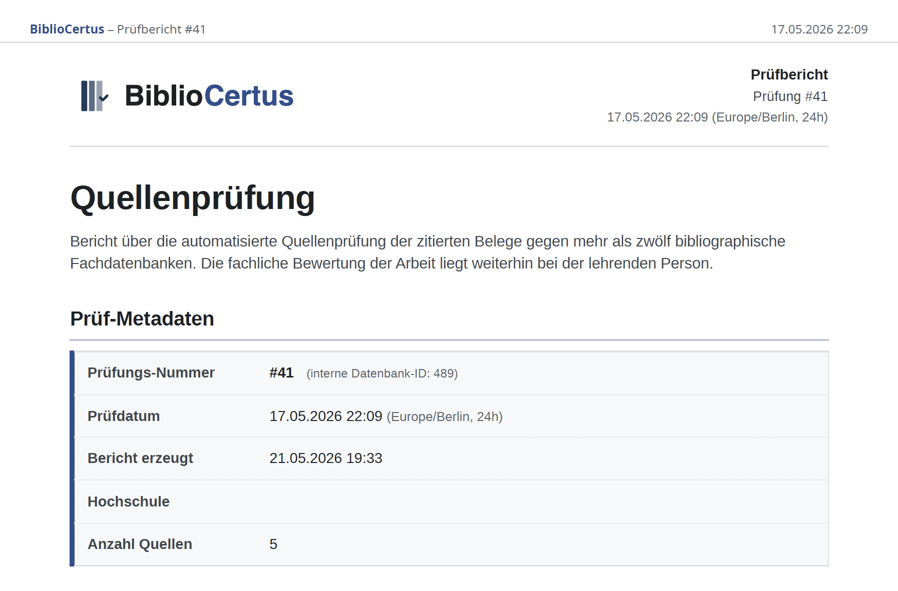 Screenshot: PDF-Bericht mit Status je Quelle