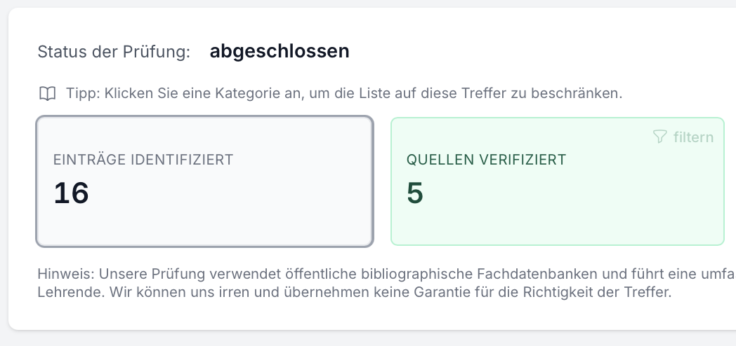 Screenshot: Extraktion und Normalisierung der Quellen